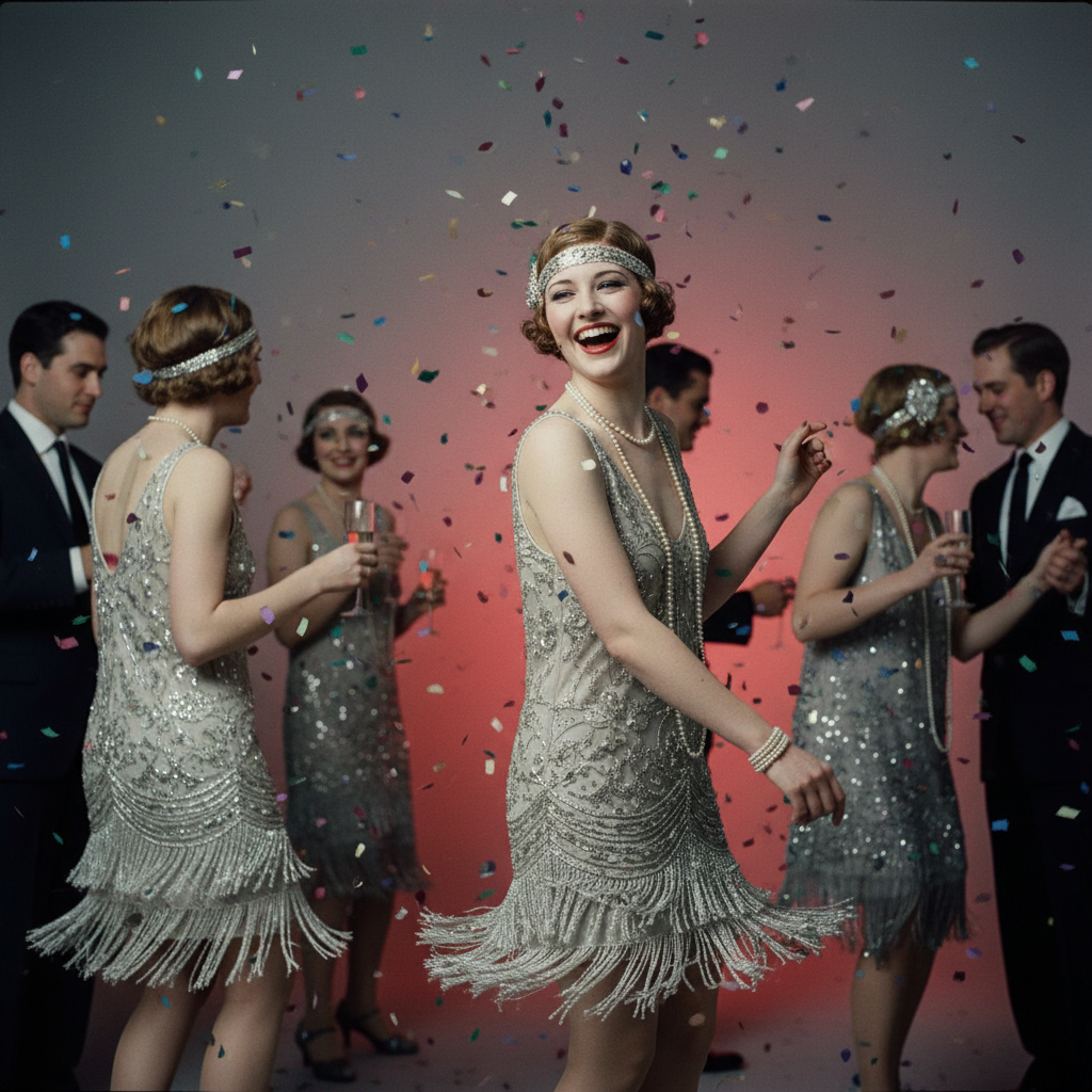 Silver Sequined Flapper Dresses with Headbands — Gatsby Outfits 2027