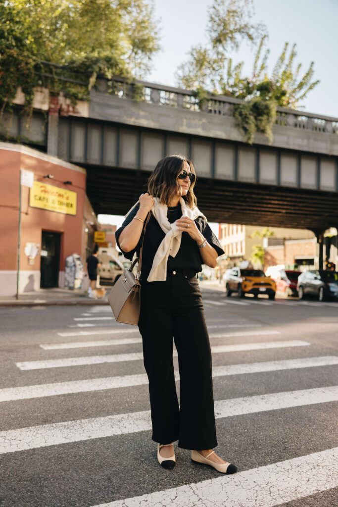 Casual Comfort: Black Wide-Leg Jeans with Sweater Tie Casual Comfort: Black Wide-Leg Jeans with Sweater Tie — Jeans Outfits 2027