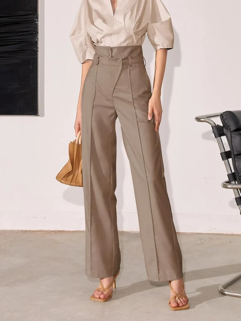 Taupe High-Waisted Trousers with Seam Detail for Professionalism — Office Outfits for Women 2027