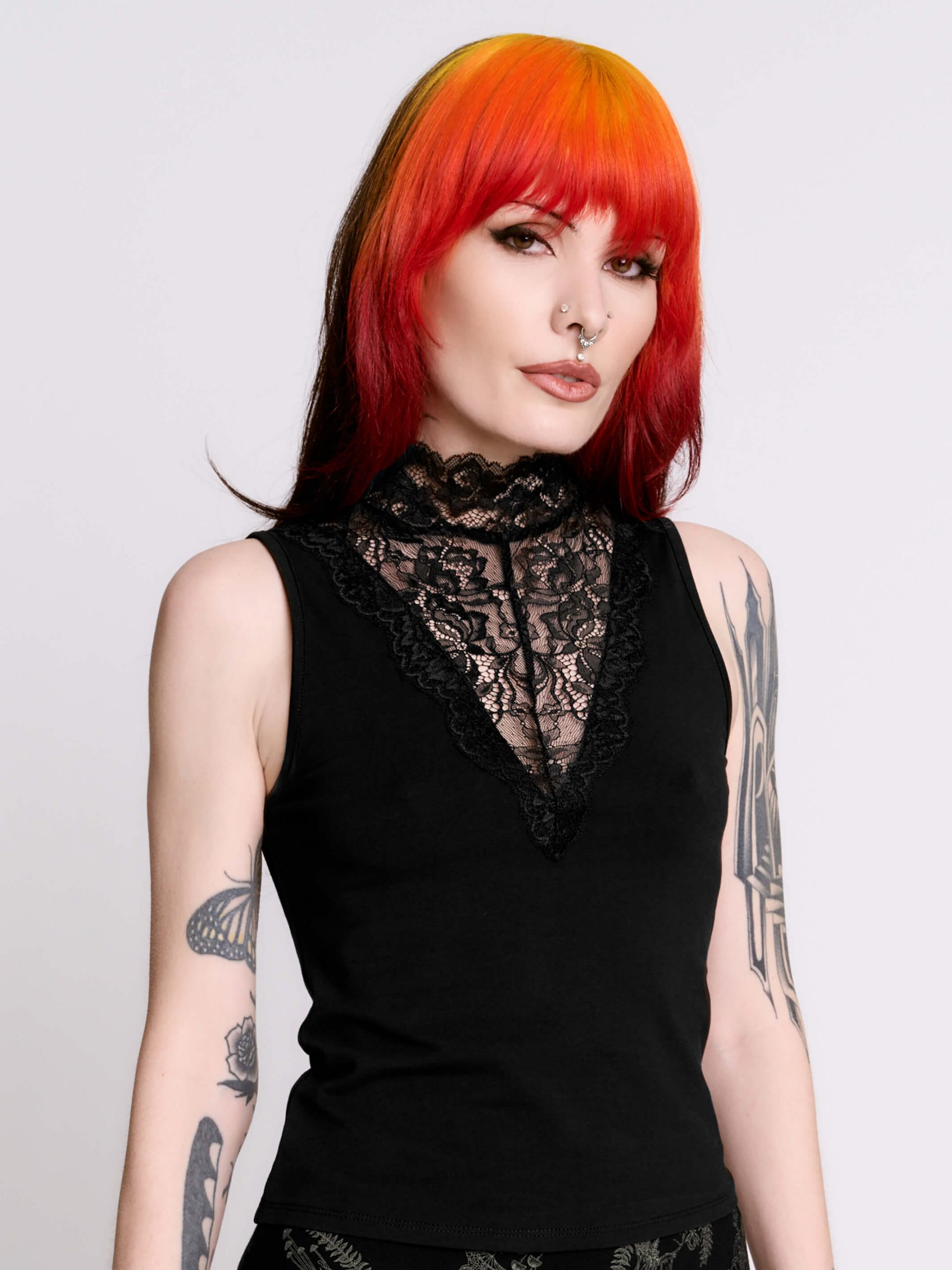 Mock Neck Top with Delicate Lace Collar Detail Mock Neck Top with Delicate Lace Collar Detail — Goth Lace Outfits 2027