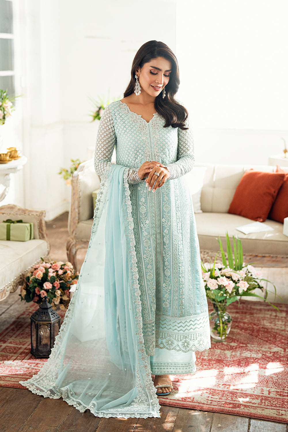 Powder Blue Embroidered Tunic with Wide-Leg Trousers for Festive Wear Powder Blue Outfits 2027