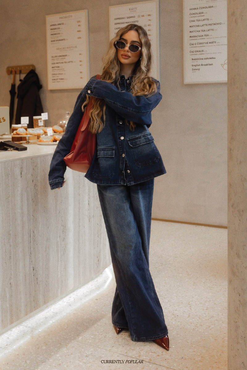 Monochromatic Denim with a Pop of Red — Denim Jacket Outfits 2027