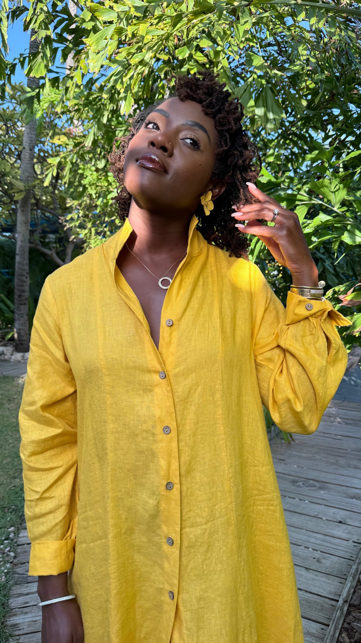 Vibrant Yellow Linen Button-Up Dress with Gathered Sleeves Vibrant Yellow Linen Button-Up Dress with Gathered Sleeves — Button Up Dress 2027