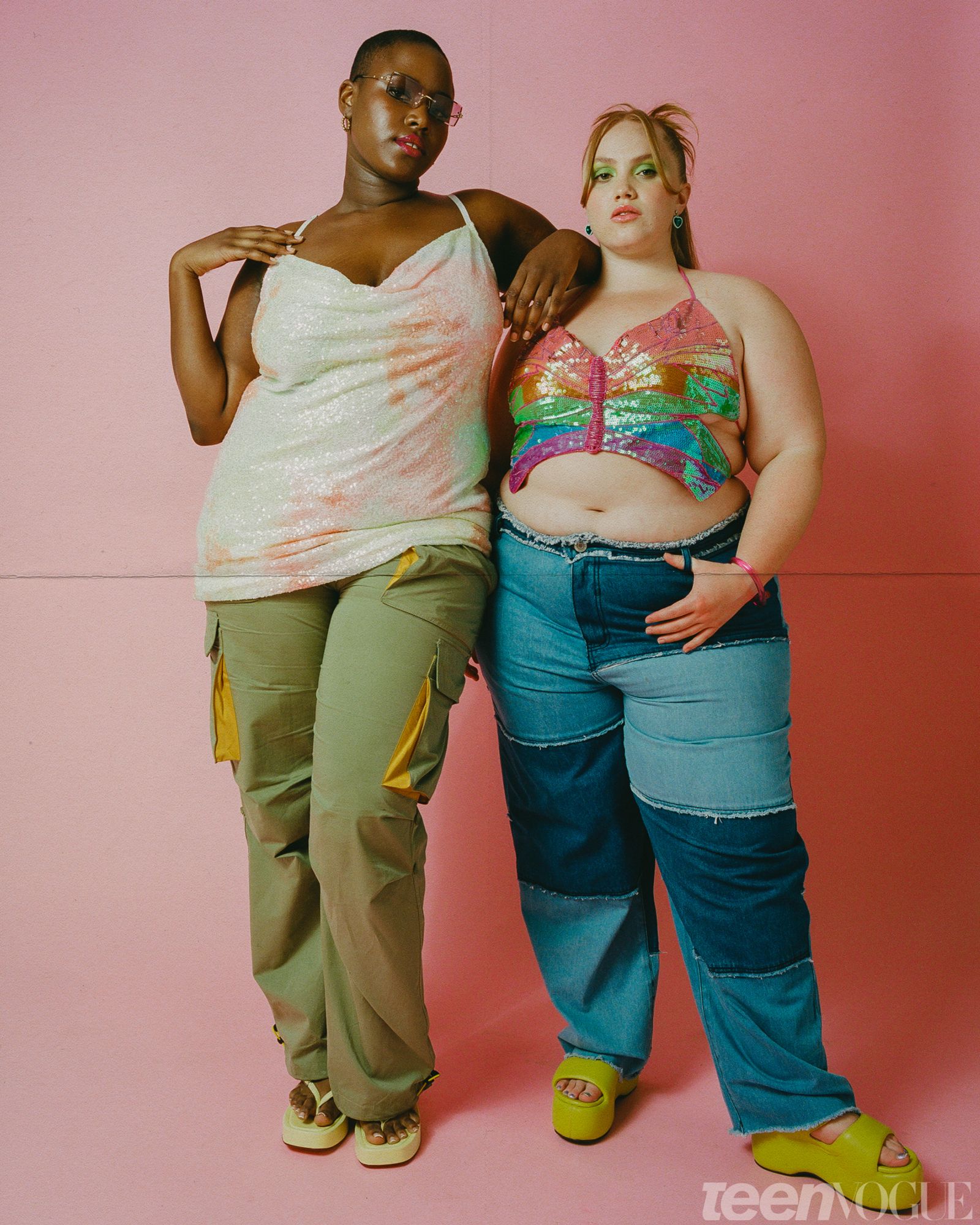 Sequined Halter Top with Cargo Pants — Y2K Outfits 2027