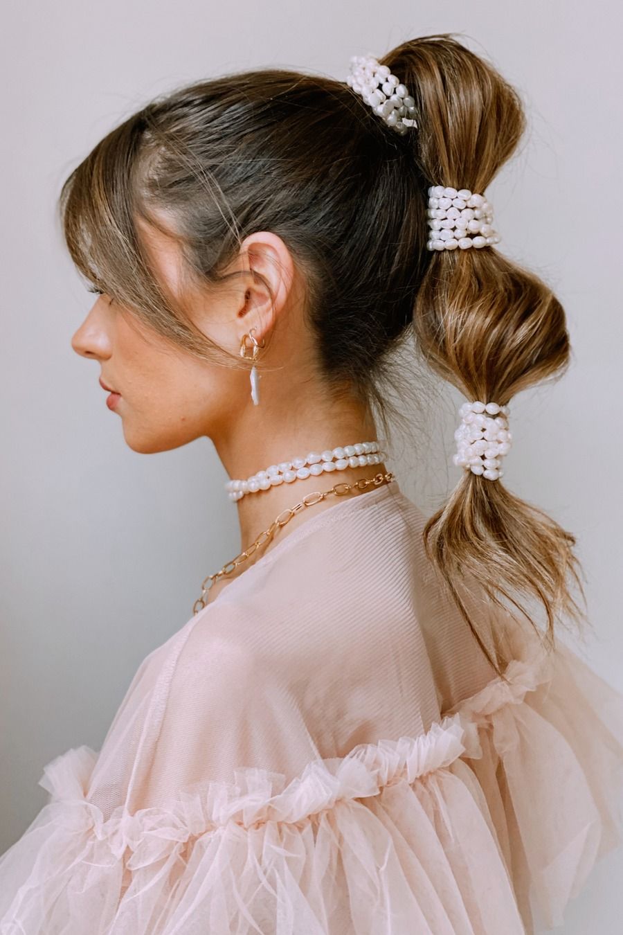High Bubble Ponytail With Pearls — Ponytail Bachelorette Hairstyles 2027