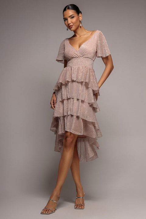 Bachelorette Party Sparkle: Rose Gold Tiered Dress Bachelorette Party Sparkle: Rose Gold Tiered Dress — Bride Bachelorette Outfits 2027