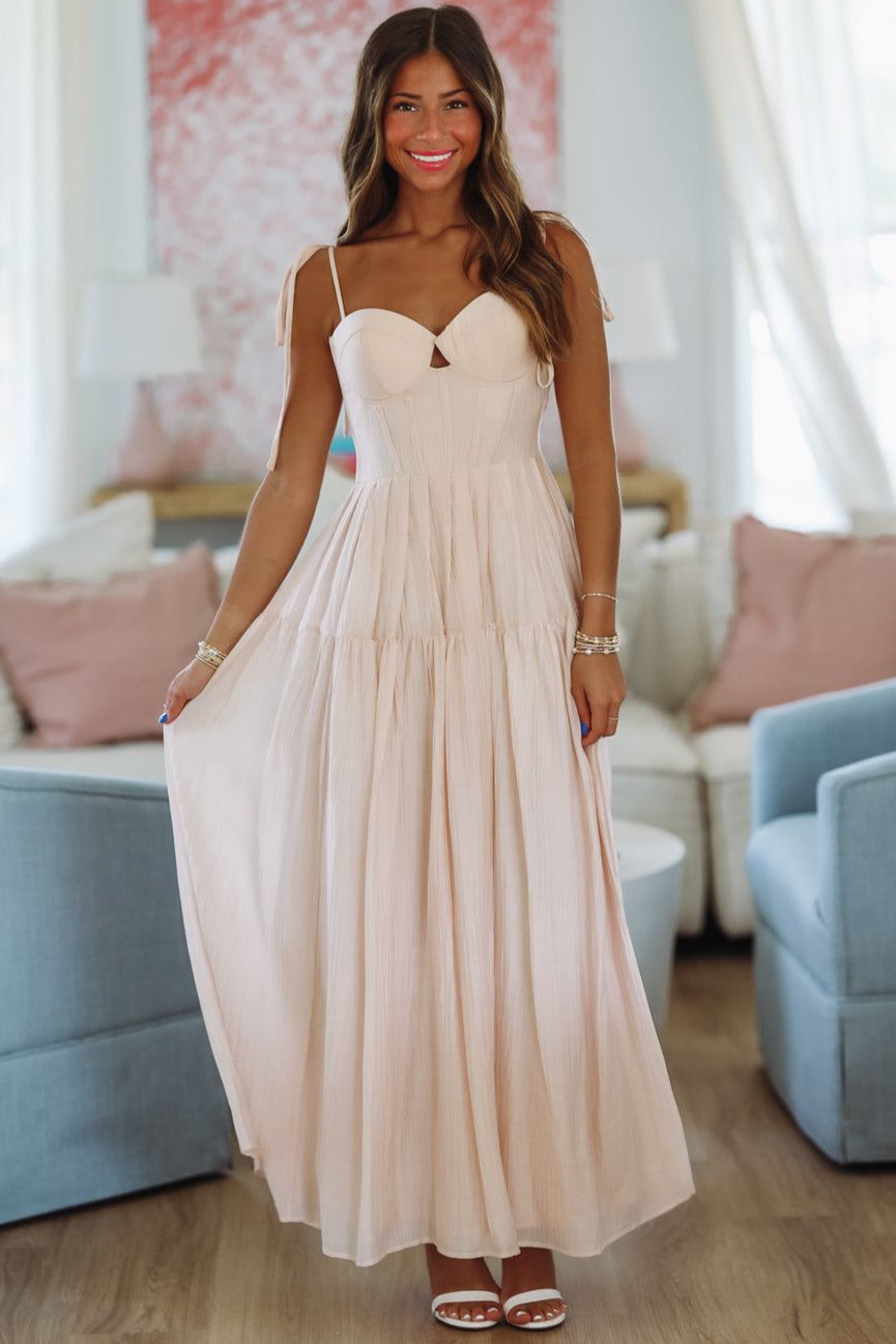 Pale Pink Textured Maxi Dress with Tie Shoulders Pale Pink Textured Maxi Dress with Tie Shoulders — Formal Dresses 2027 for Nursing Moms