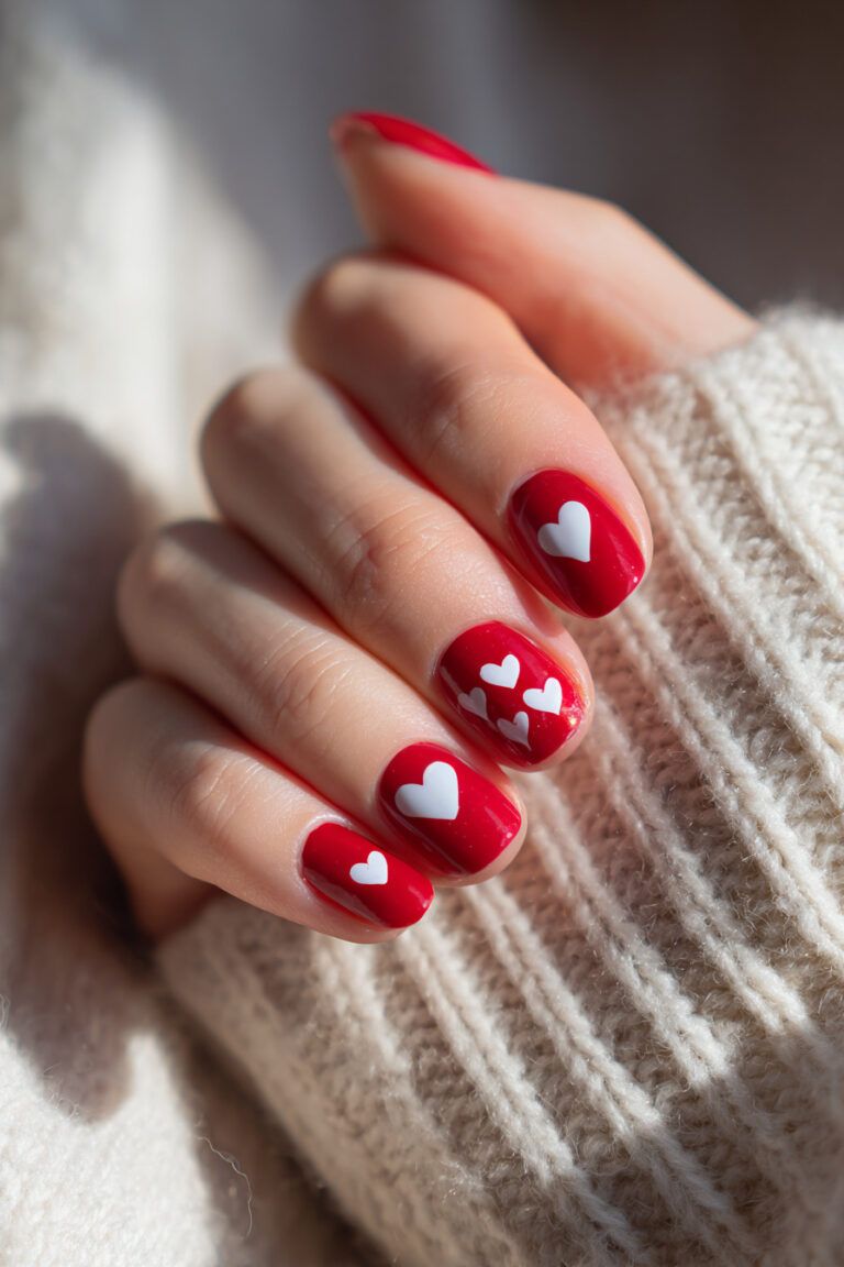 White Hearts On Bright Red Base Visual Idea White Hearts On Bright Red Base Visual Idea — Love Nails 2027