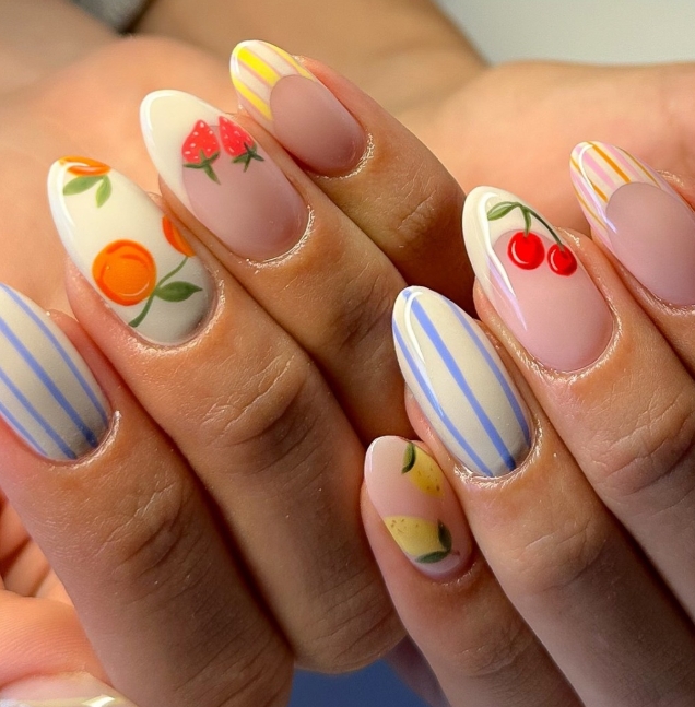Summer Fruit Illustrations and Stripes Summer Fruit Illustrations and Stripes — Professional Nails 2027