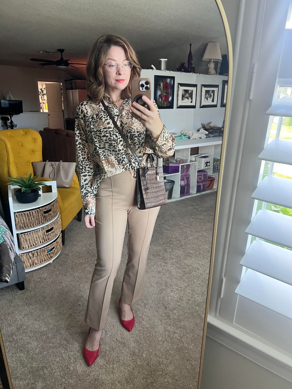 Leopard Print Blouse with Tailored Trousers for WFH Chic Leopard Print Blouse with Tailored Trousers for WFH Chic — Zoom Outfits 2027