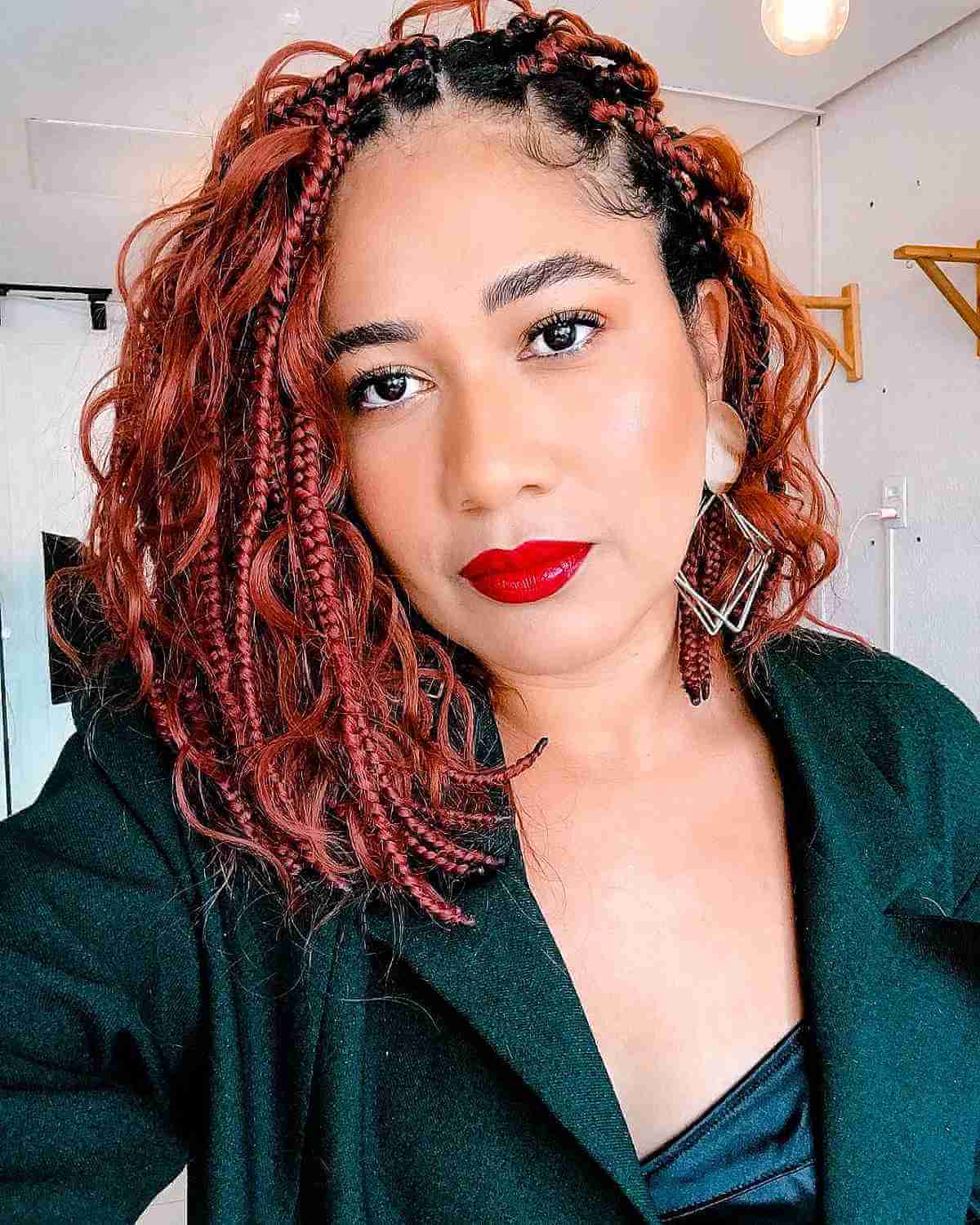 Vibrant Red Box Braids With Curls — Braids 2027 for Medium Hair