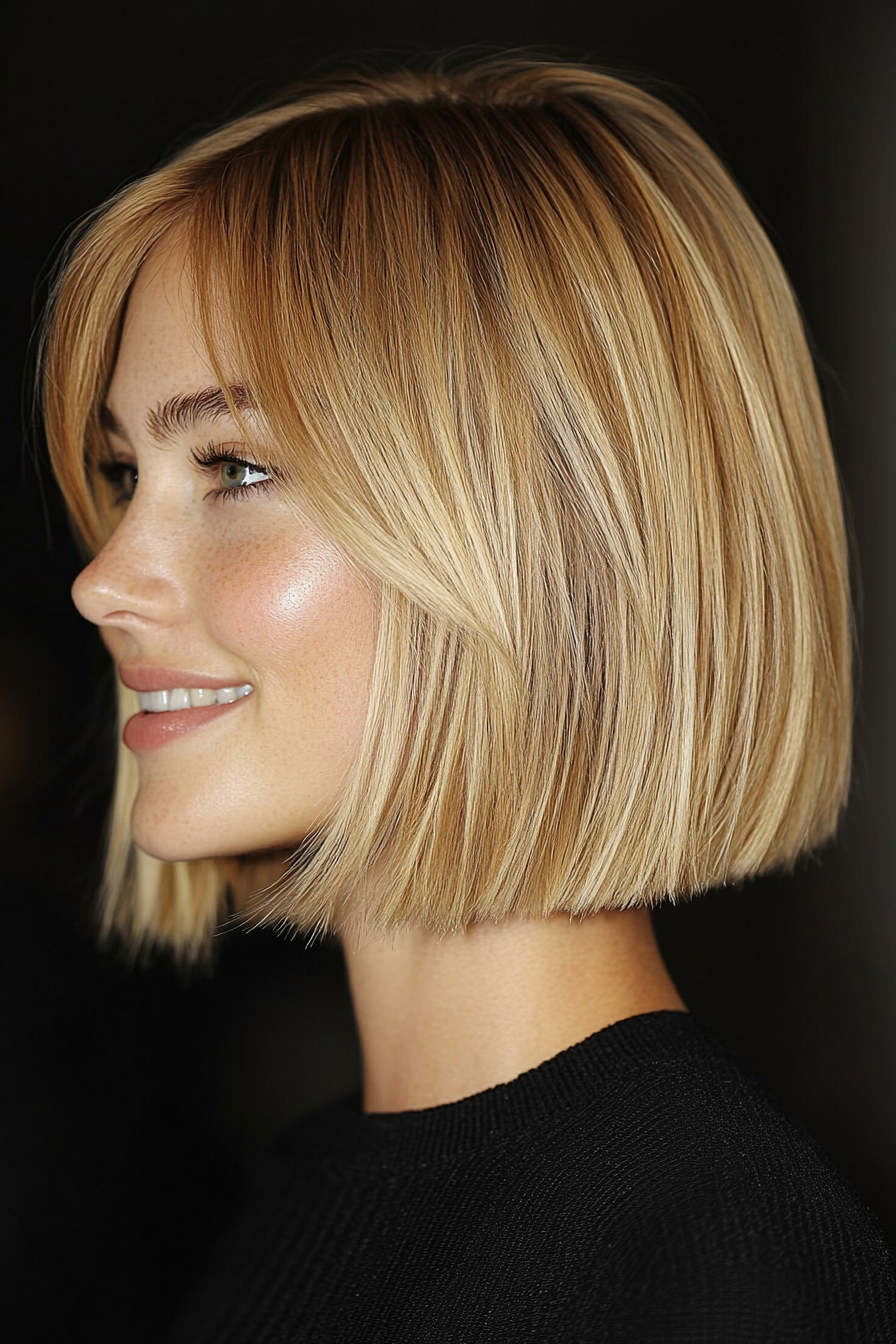 Collarbone Bob With Layered Curtain Bangs — Blunt Bob 2027