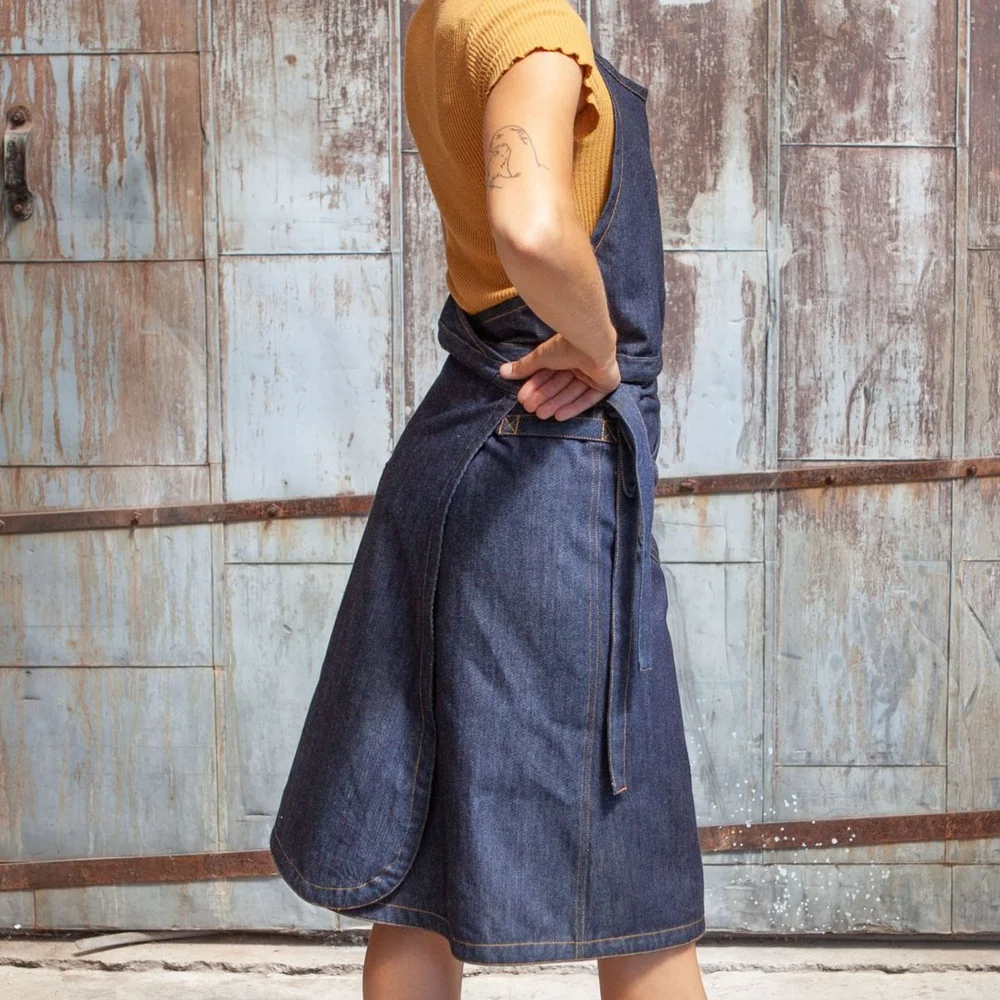 Denim Apron Dress Over Yellow Top for a Rustic Workwear Look Denim Apron Dress Over Yellow Top for a Rustic Workwear Look — Farm Outfits 2027