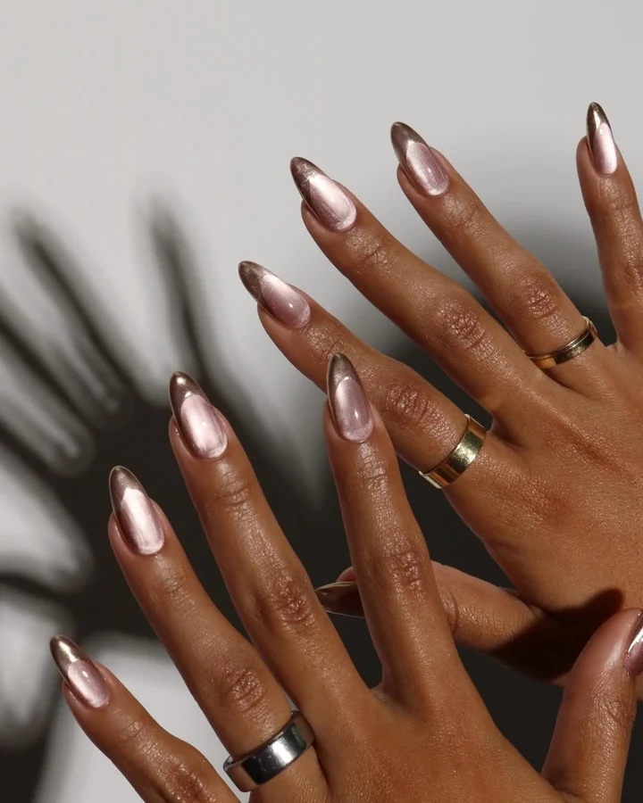 Rose Gold Chrome Tip Stiletto Nails — Nail Colors 2027