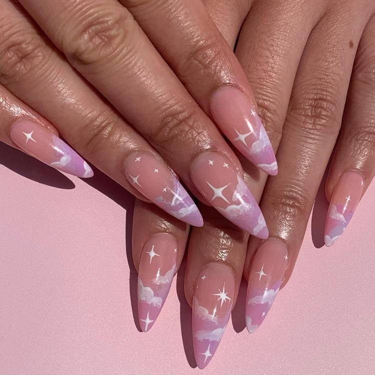 Long Stiletto Pink Purple Clouds Stars Long Stiletto Pink Purple Clouds Stars — Pink Cloud Nails 2027