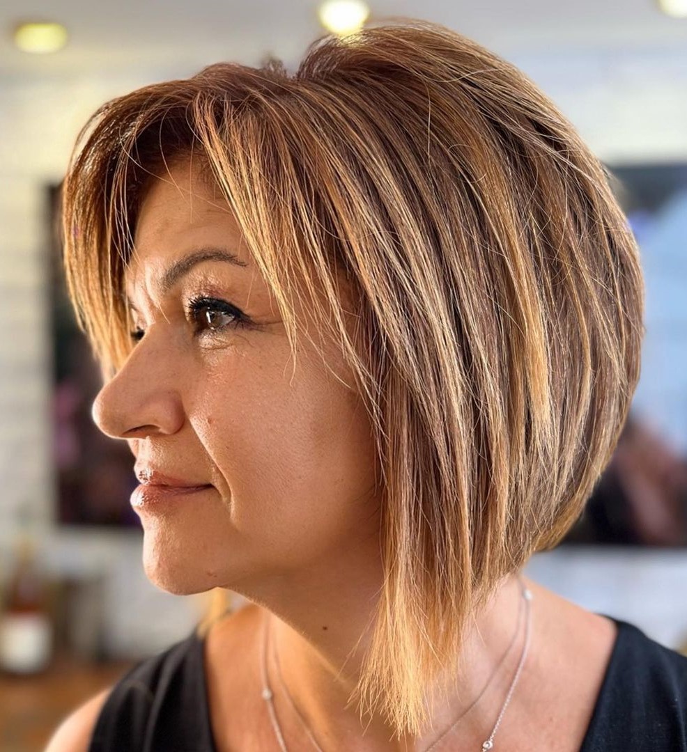 Golden Brown Bob with Blonde Highlights — Hair Color 2027 for Women Over 60