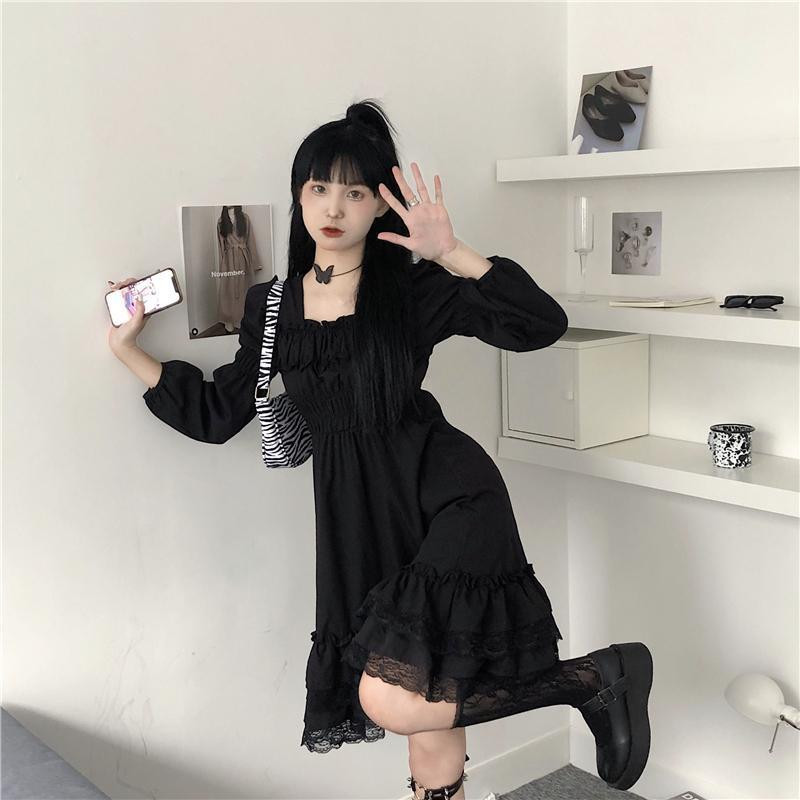 Gothic Romance: Ruffled Lace Dress with Platform Mary Janes Gothic Romance: Ruffled Lace Dress with Platform Mary Janes — Fairy Grunge Outfits 2027