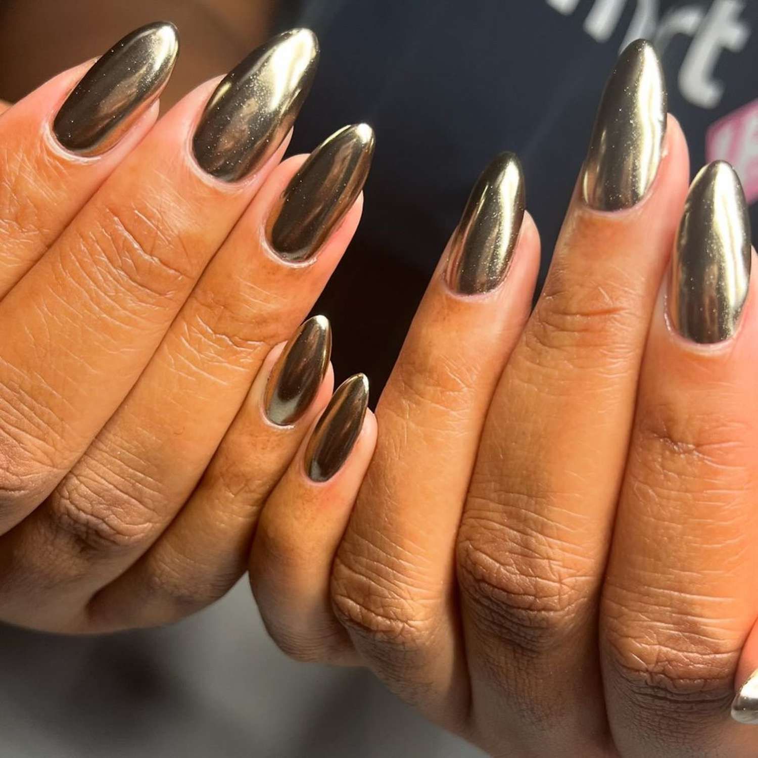 None Long Stiletto Gold Chrome None Long Stiletto Gold Chrome — Dark Chrome Nails 2027