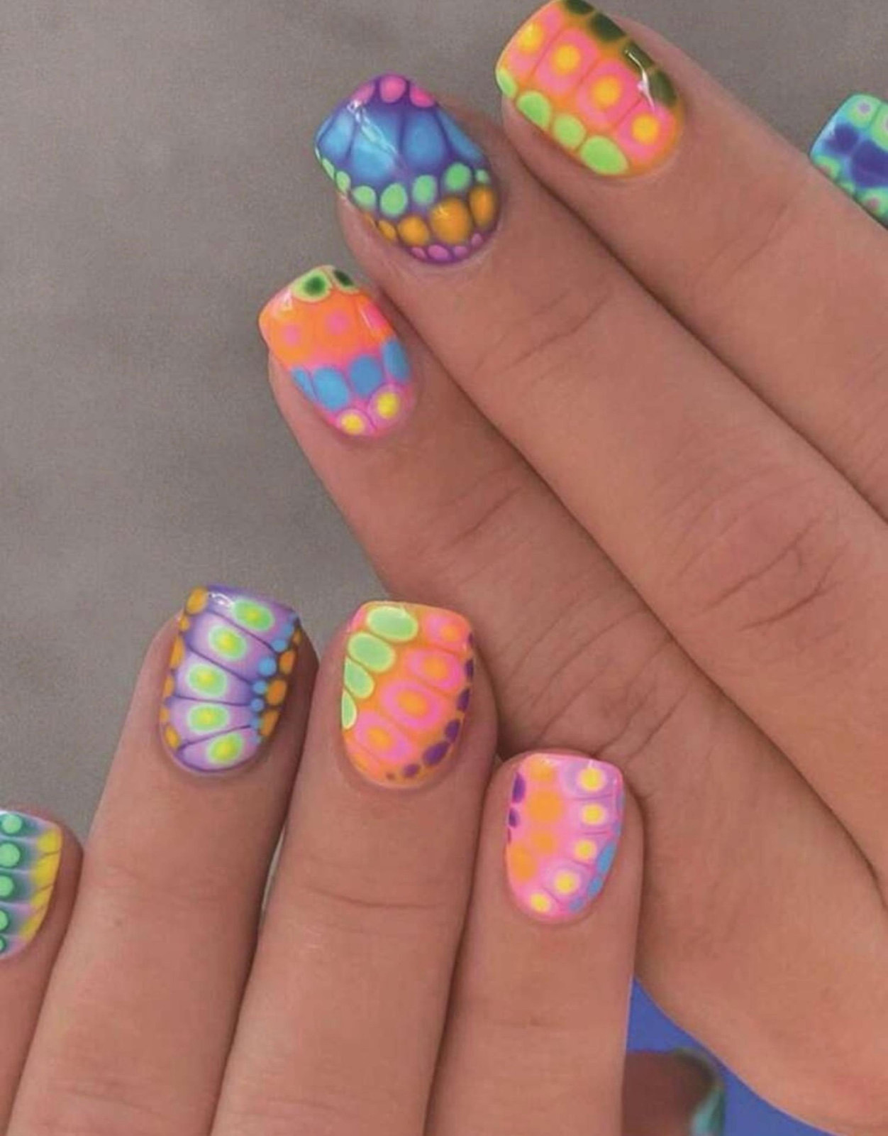 Intricate Neon Pattern Short Nails Intricate Neon Pattern Short Nails — Rainbow Rave Nails 2027