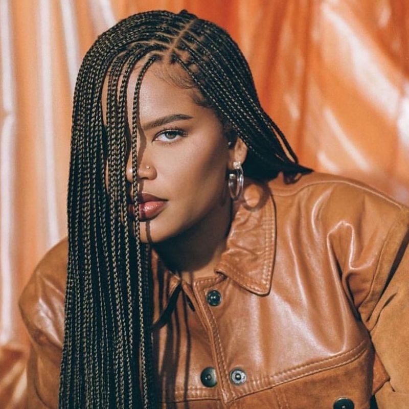 Dark Brown Black Visual Idea Dark Brown Black Visual Idea — Knotless Braids 2027 for Round Face