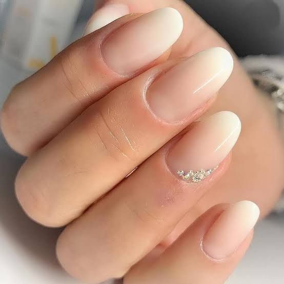 Shimmer Pink Ombre Rhinestone Almonds — Almond Nails 2027 for Chubby Fingers