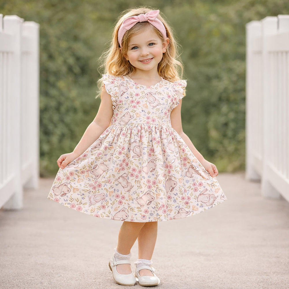 Pink Bunny and Floral Print A-Line Dress — Easter Dresses 2027