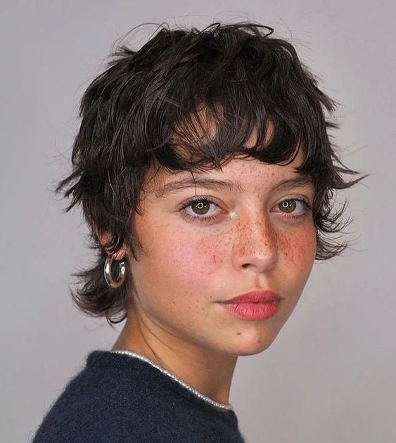 Dark Brown Shag With Micro Bangs Dark Brown Shag With Micro Bangs — Short Shag 2027