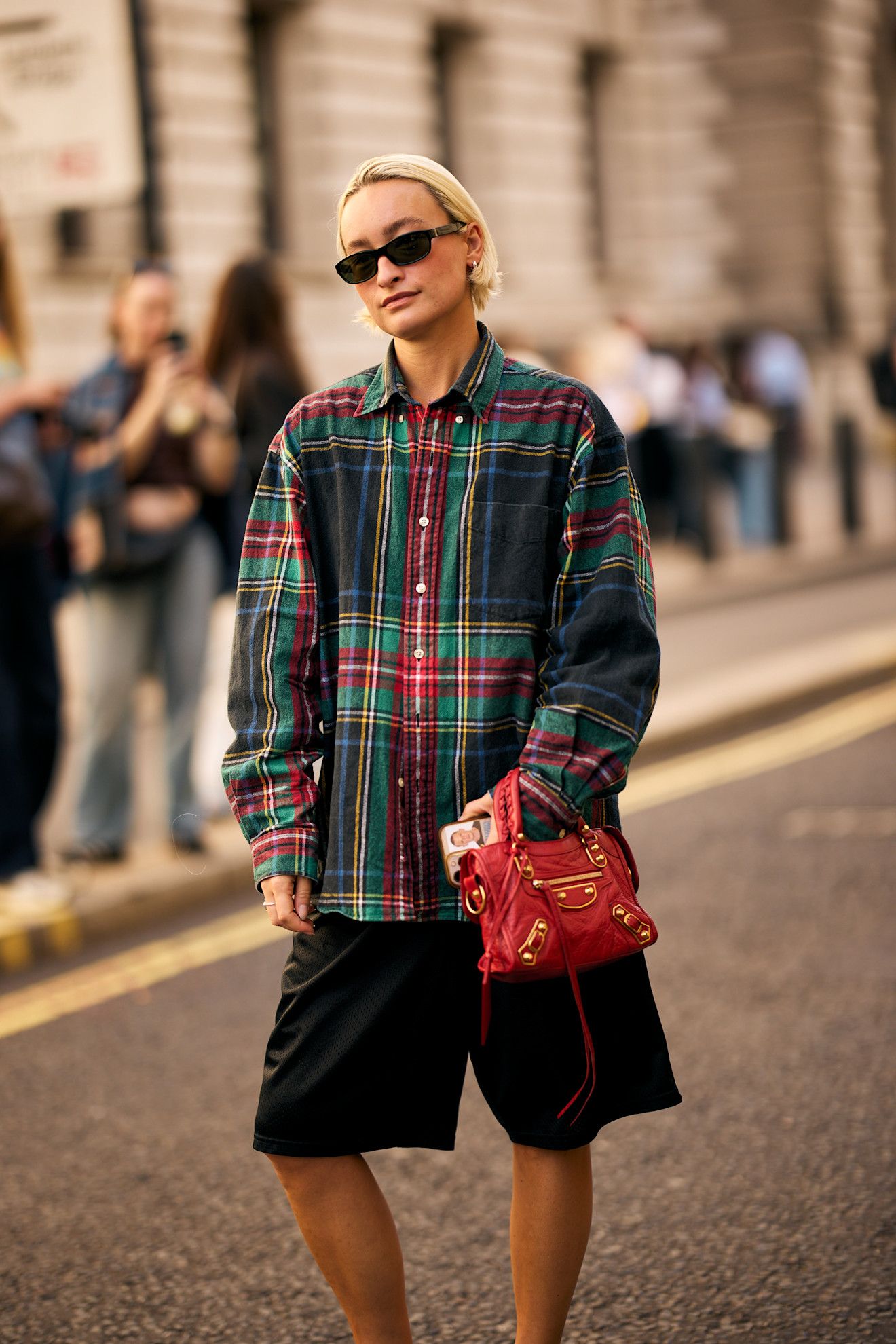 Street Style Plaid Shirt with Athletic Shorts — Outfit Trends 2027