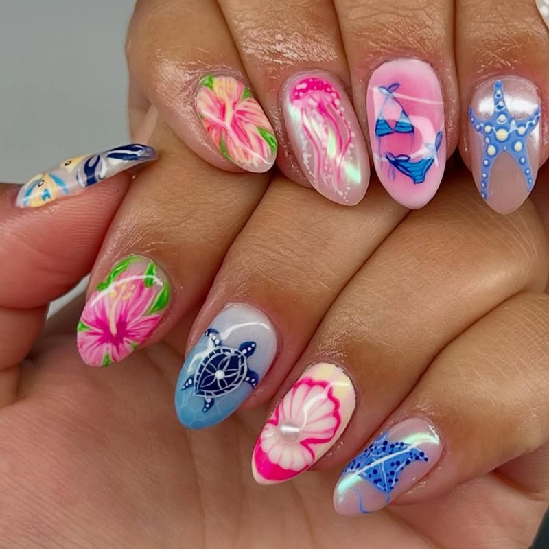 Detailed Ocean Motifs with Iridescent Shimmer Detailed Ocean Motifs with Iridescent Shimmer — Beach Nails 2027