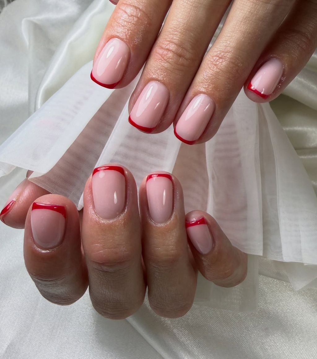 Short Square Classic Red French Short Square Classic Red French — Pink and Red Nails 2027