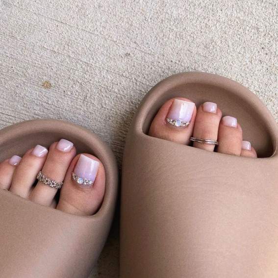 Lilac French Toes with Rhinestone Cuffs — Wedding Toe Nails 2027