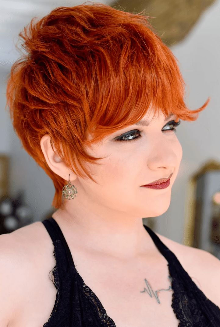 Vibrant Red Textured Pixie Vibrant Red Textured Pixie — Pixie Cut 2027 for Round Face