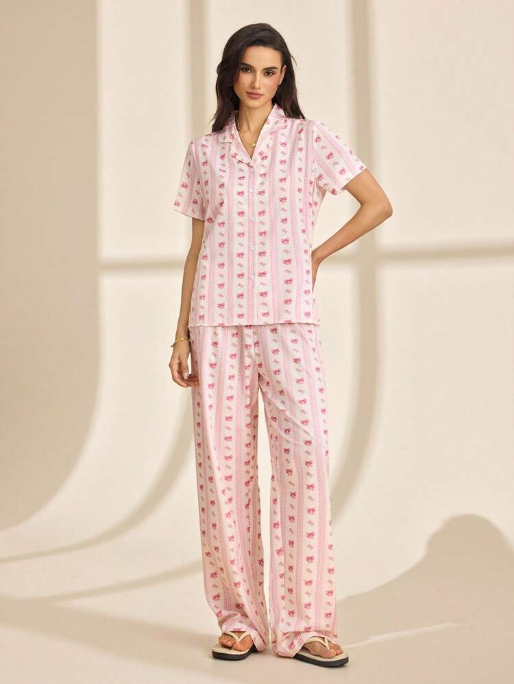 Pink and White Striped Loungewear Set with Wide-Leg Pants — Tall Women Outfits 2027