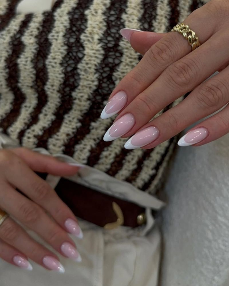 Flawless Sheer Pink White French Almonds Flawless Sheer Pink White French Almonds — Long Almond Nails 2027