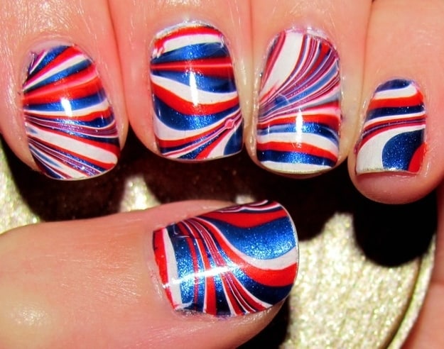 Short Square Marbled Patriotic Swirls Short Square Marbled Patriotic Swirls — Memorial Day Nails 2027