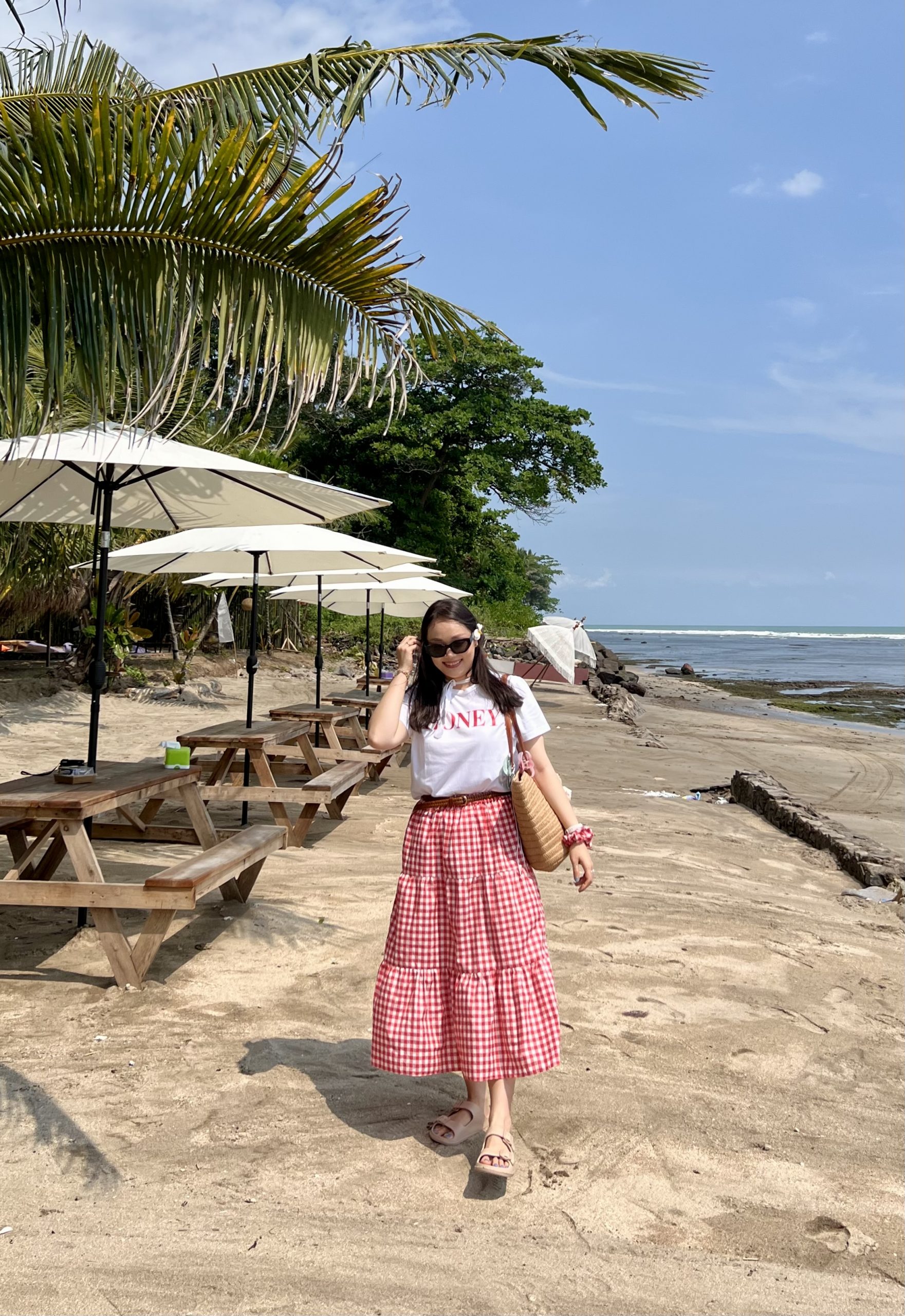 Gingham Skirt and T-Shirt for Beachside Casual Gingham Skirt and T-Shirt for Beachside Casual — Thailand Outfits 2027