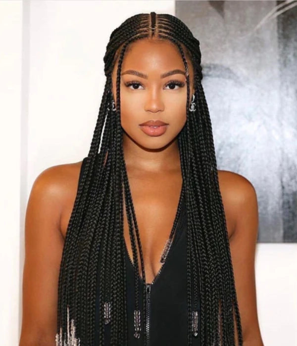 Mid-Back Box Braids With Silver Beads — Tribal Braids 2027