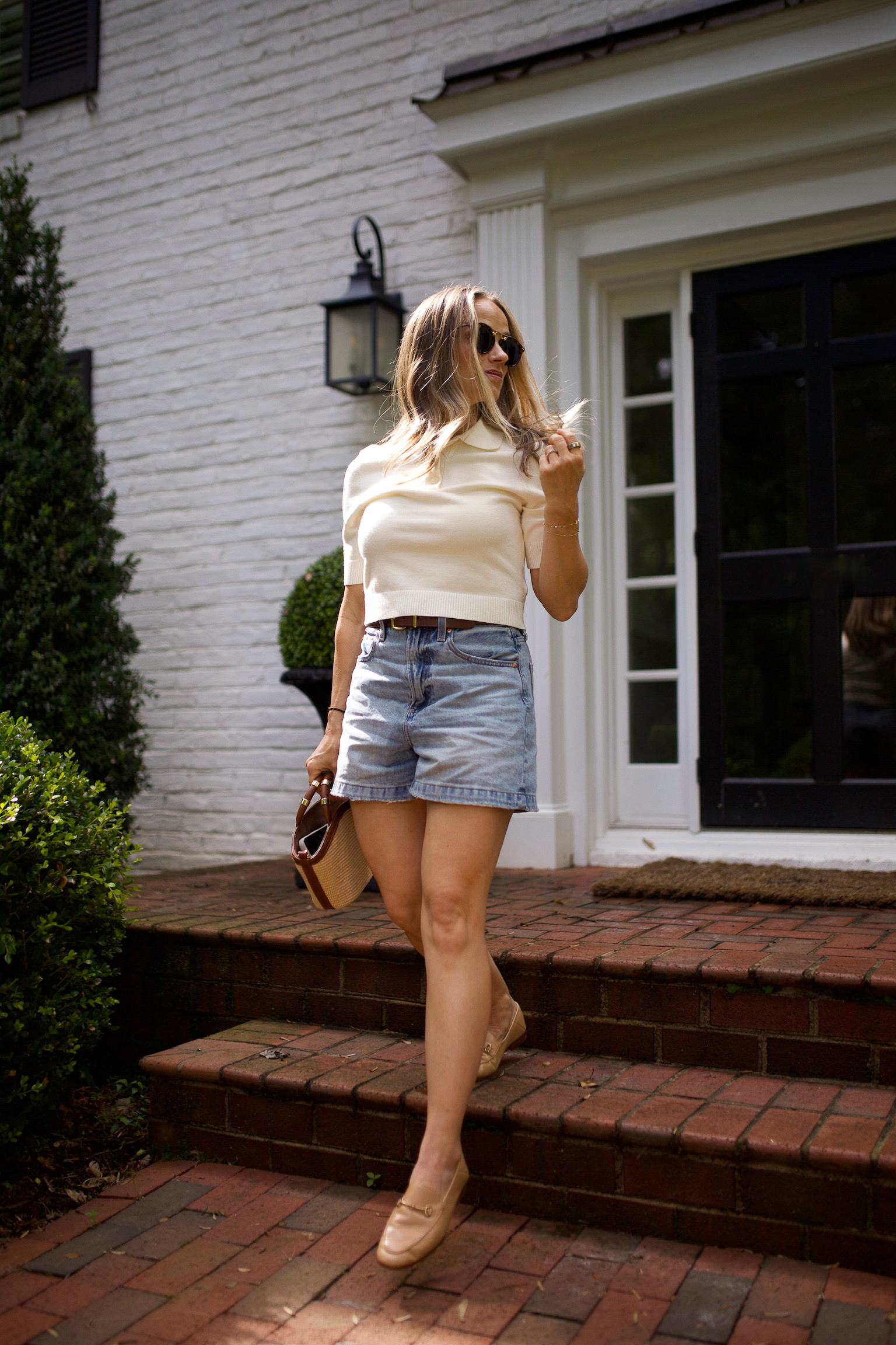 Denim Shorts and Knit Top: Relaxed Preppy Weekend Wear Preppy Spring Outfits 2027
