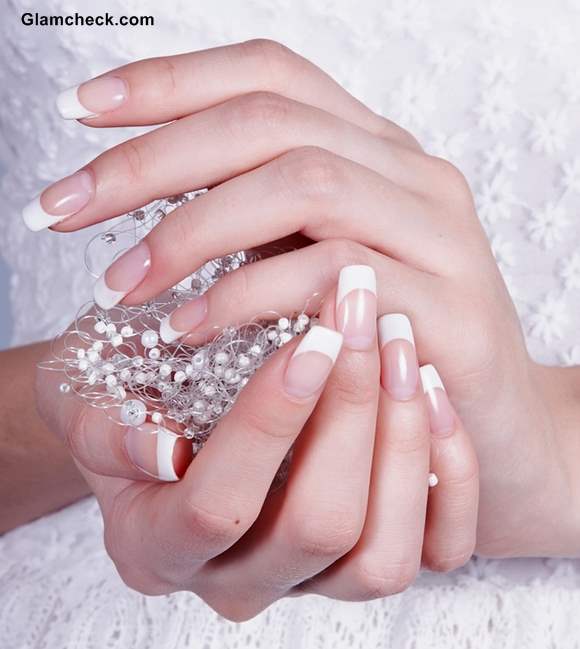 Medium Square French Tips with Beaded Item Medium Square French Tips with Beaded Item — Wedding Square Nails 2027