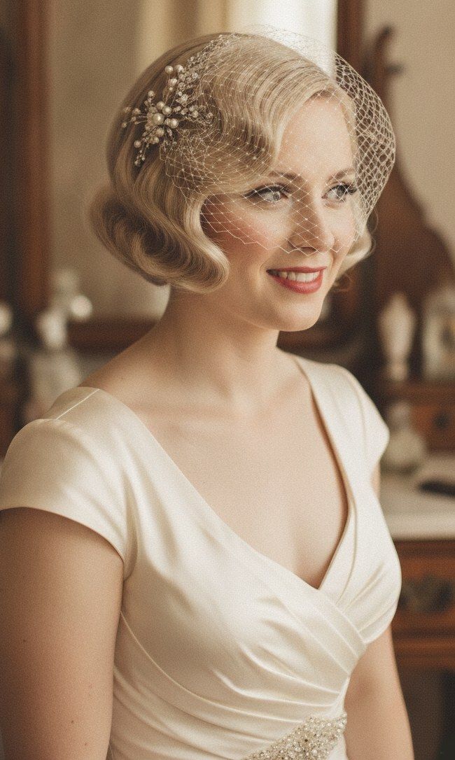 Birdcage Veil Blonde Bob Waves Birdcage Veil Blonde Bob Waves — Finger Waves 2027