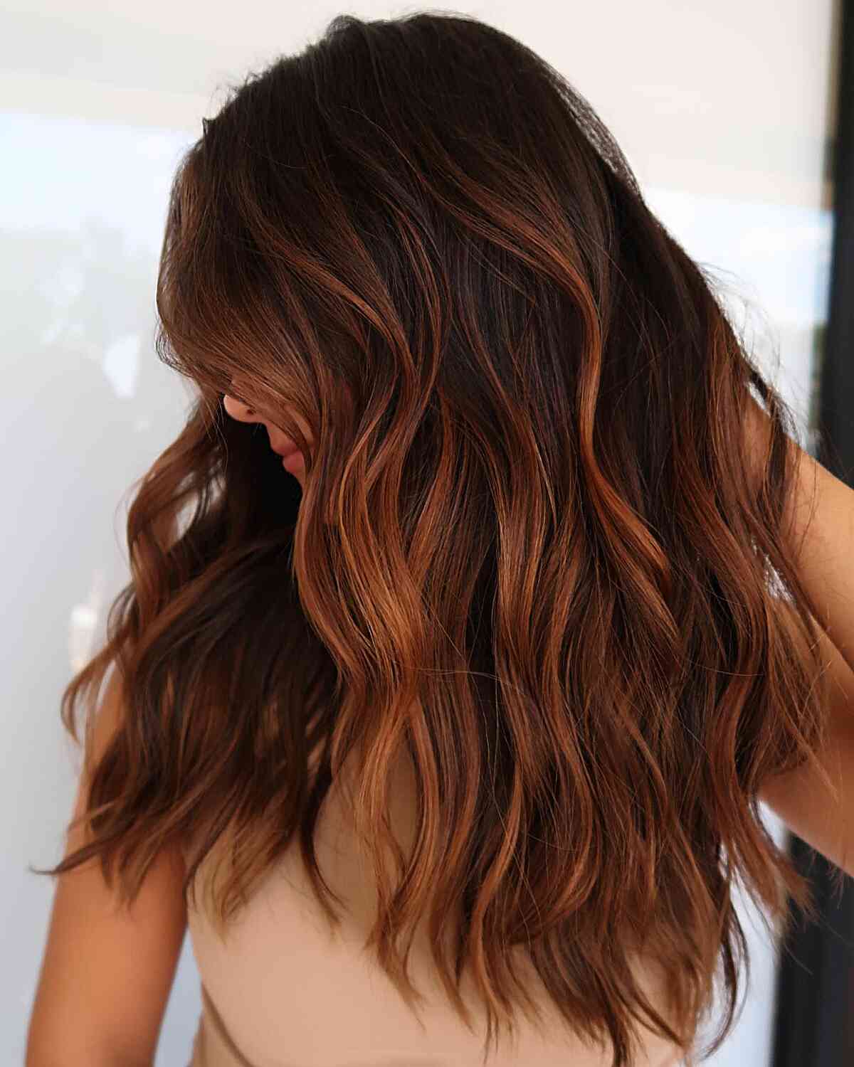 Mid-Back Dark Auburn With Lighter Balayage Mid-Back Dark Auburn With Lighter Balayage — Dark Auburn Hair 2027