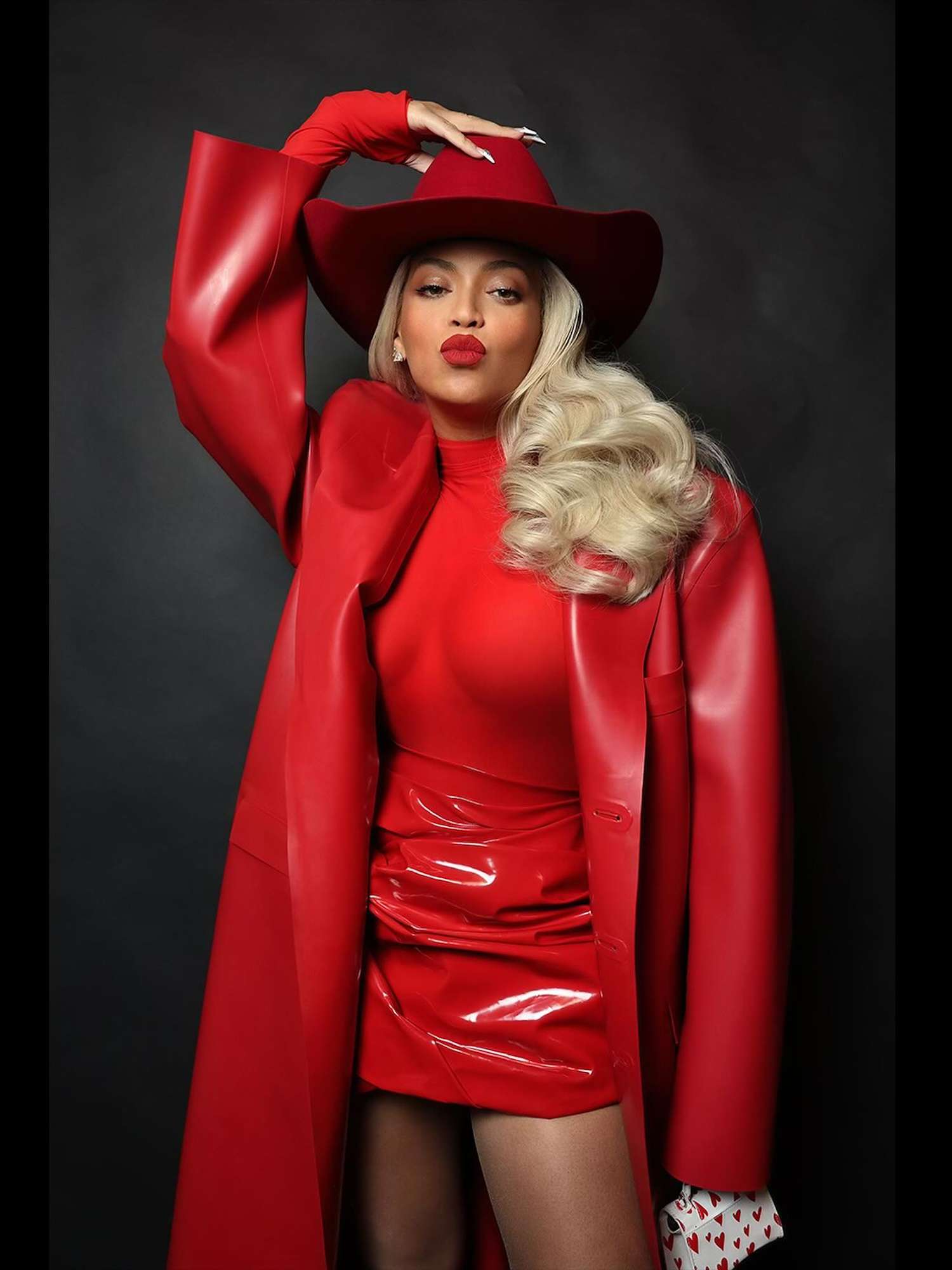 Red Vinyl Dress and Coat with Monochromatic Accessories Red Vinyl Dress and Coat with Monochromatic Accessories — Cowgirl Dress 2027