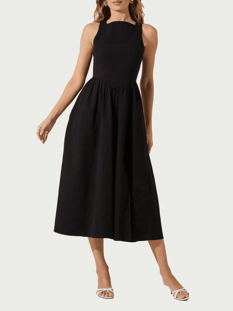 Black Fit-and-Flare Dress with White Sandals for Graduation — Graduation Speaker Outfits 2027