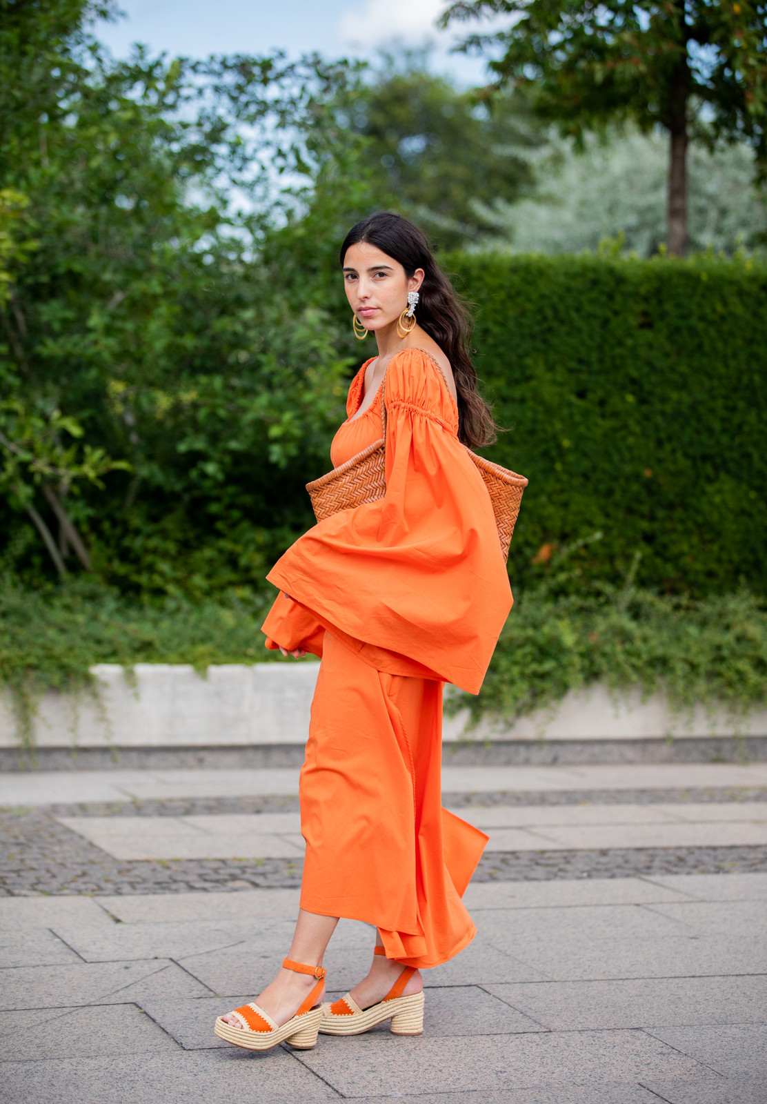 Platform Espadrilles with a Vibrant Orange Maxi Dress — Vacation Espadrilles Outfits 2027