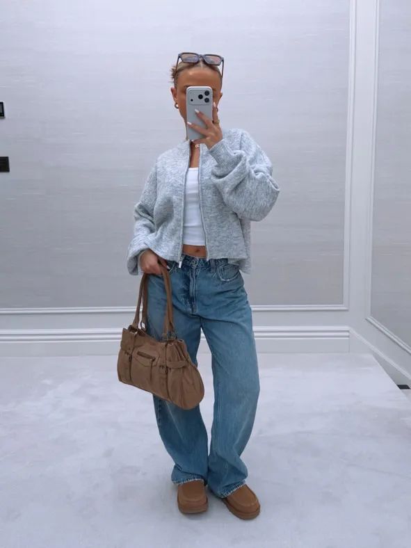 Bomber Jacket Layer: Fleece Over Tank and Wide-Leg Jeans Bomber Jacket Layer: Fleece Over Tank and Wide-Leg Jeans — TikTok Outfits 2027