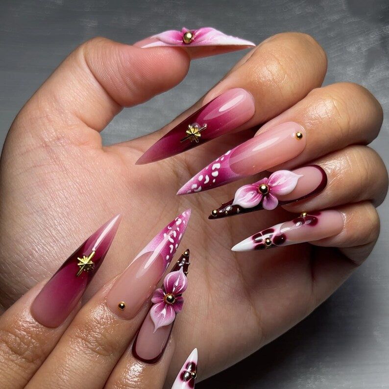 Evening Dramatic Visual Idea Evening Dramatic Visual Idea — Floral Stiletto Nails 2027