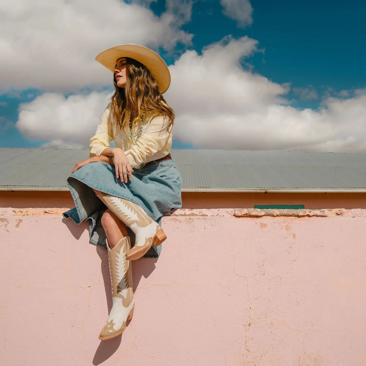 Light Yellow Collared Shirt Paired with a Denim Skirt Light Yellow Collared Shirt Paired with a Denim Skirt — Rodeo Outfits 2027