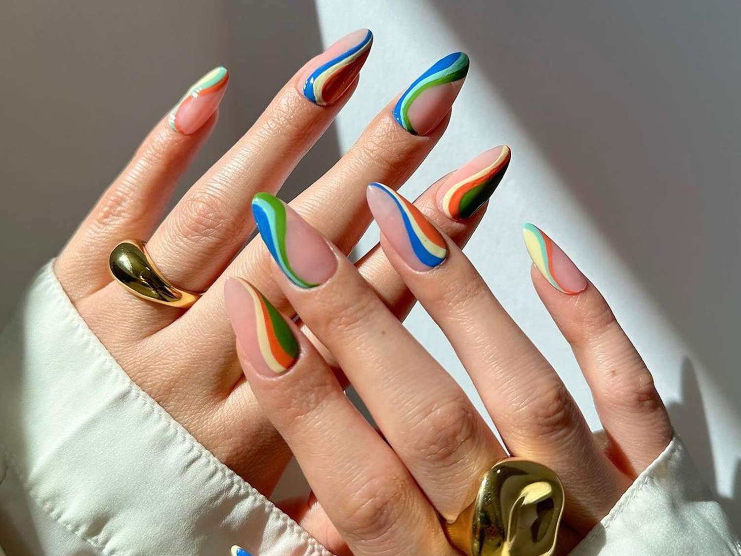 Sheer Nude with Multicolor Wavy Lines Sheer Nude with Multicolor Wavy Lines — Professional Nails 2027