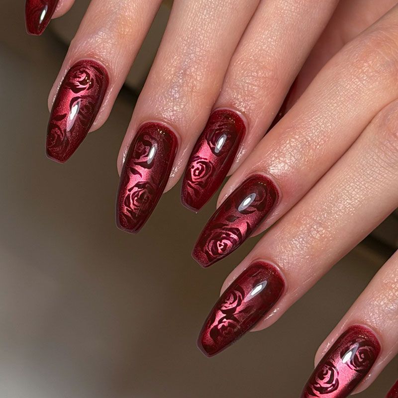 Metallic Rose Chrome Long Coffins — Rose Nails 2027