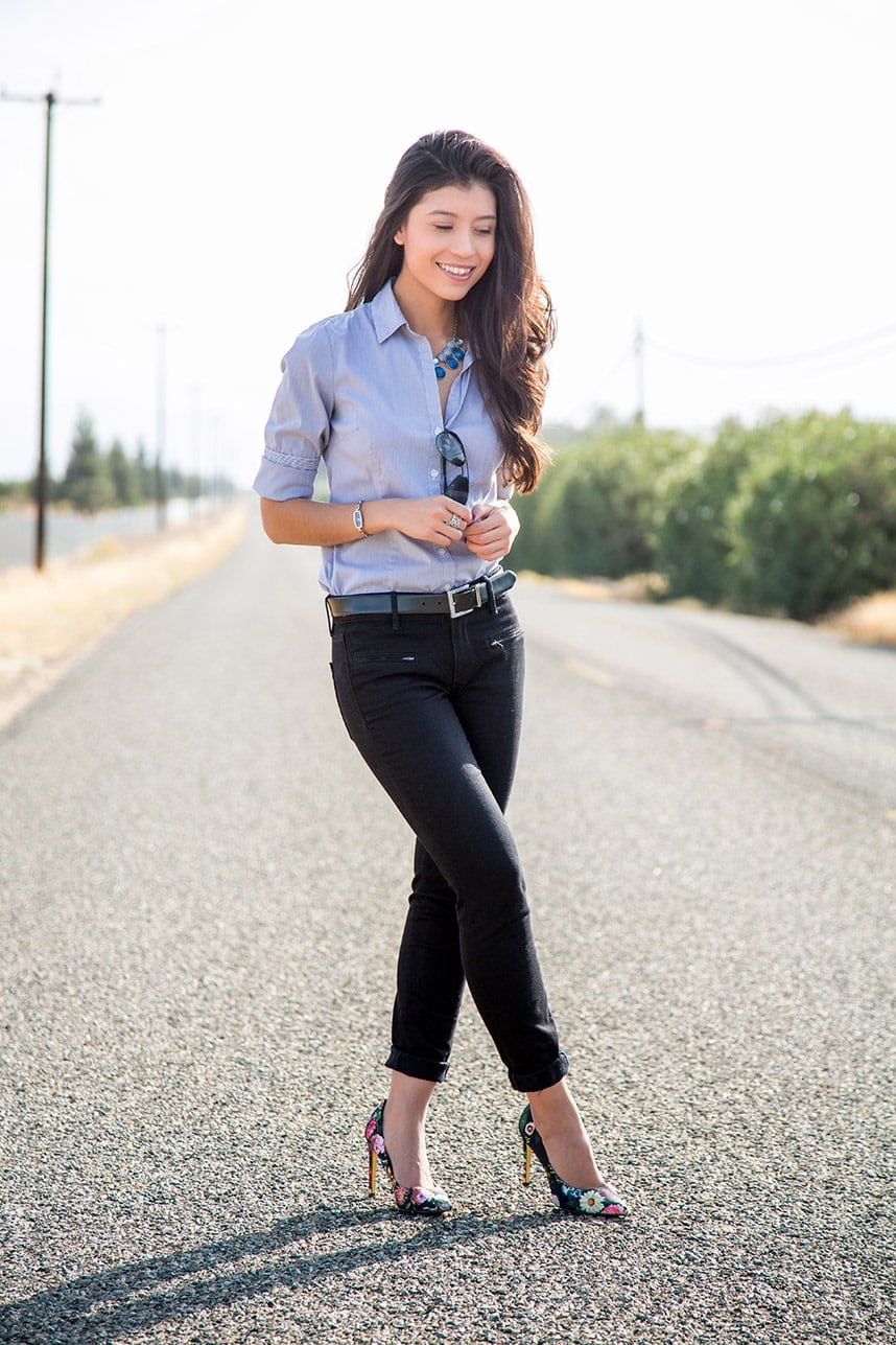 Playful Chic: Black Jeans with Floral Heels Playful Chic: Black Jeans with Floral Heels — Black Jeans Outfits 2027